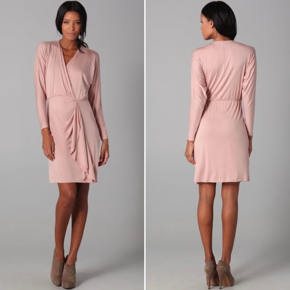 RACHEL PALLY Devon Dress Womens Medium Buff Pink Long Sleeve Wrap Draped NEW